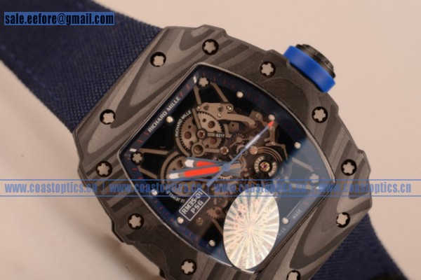 1:1 Clone Richard Mille RM 055 Watch Carbon Fiber RM 055 Blue Leather/Nylon strap